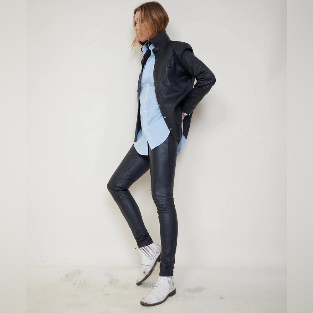 NEW Daryl K Iconic Stretch Lamb Leather Leggings Deep Blue Sz 2 Ret $995